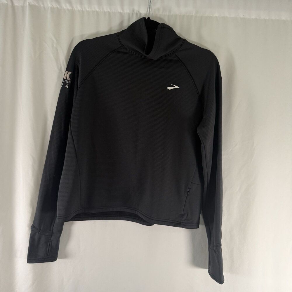 Brooks Running Shirt Women's Large Grey Ribbed Turtleneck Long Sleeve Zip Pocket